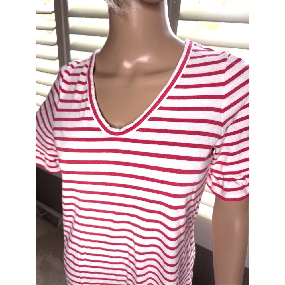 BODEN SZ 8 Dress Pink White Stripe Ruffle Sleeve Casual Rayon Modal Stretchy - Picture 2 of 13